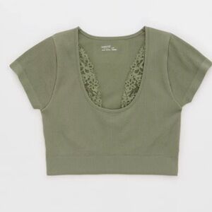 Super Chill Lace Trim Olive Top Aerie American Eagle
